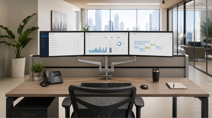 Pole Mount Triple Monitor Arm room view