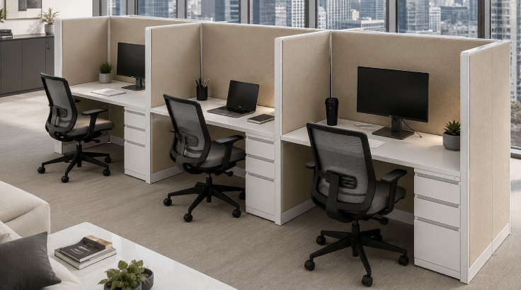 Private 5' x 2' Cubicle with Drawer Storage & Added Privacy room view