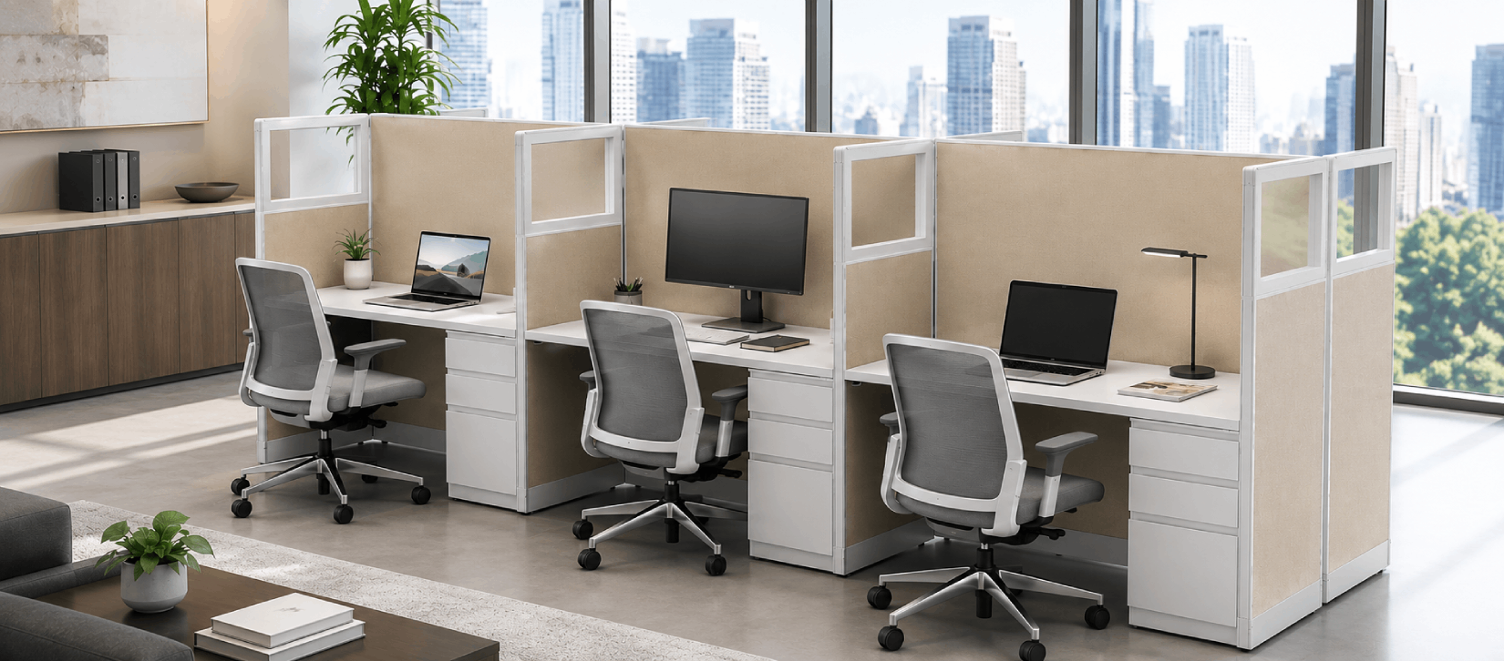 Private 5' x 2' Cubicle with Drawer Storage-banner