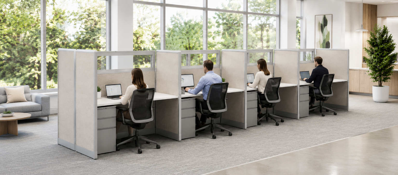 Private 5' x 2' Cubicle with Drawer Storage