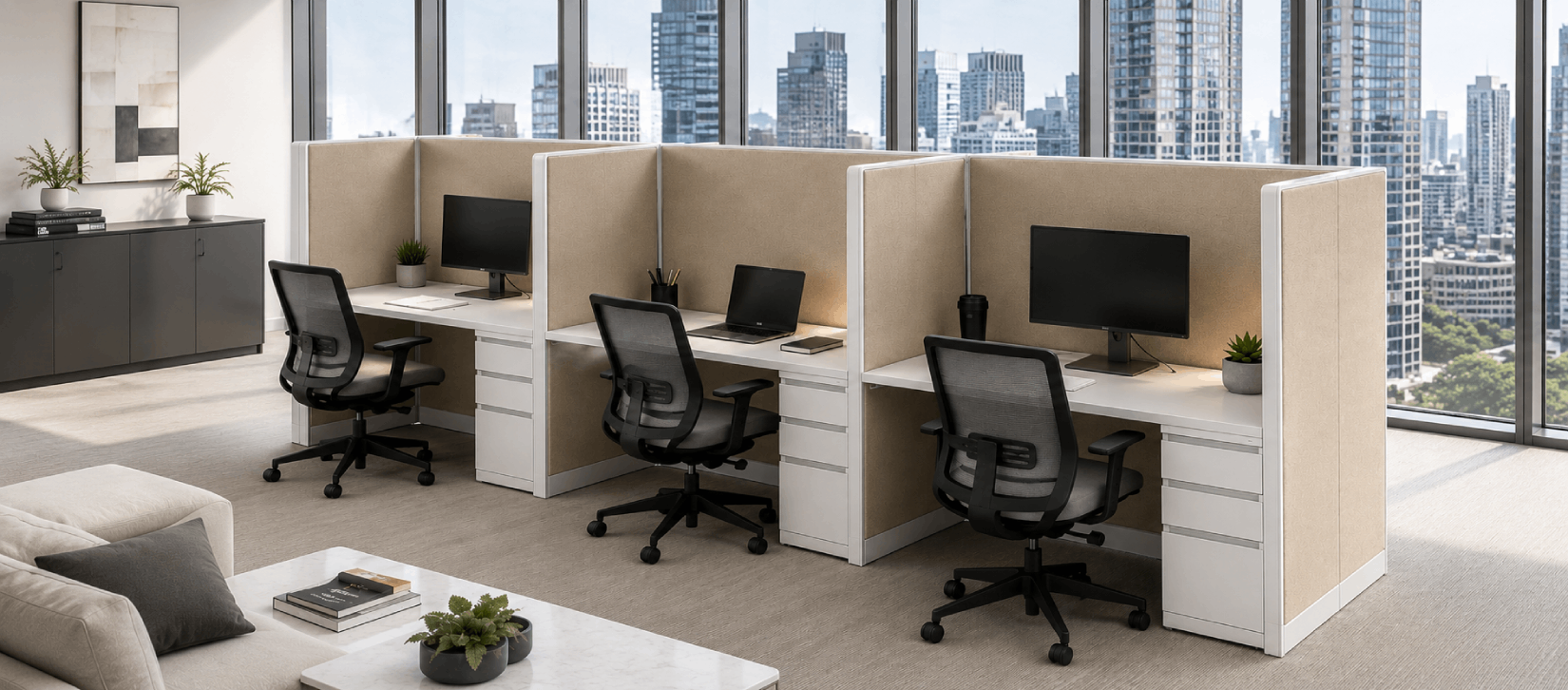 Private 5' x 2' Cubicle with Drawer Storage
