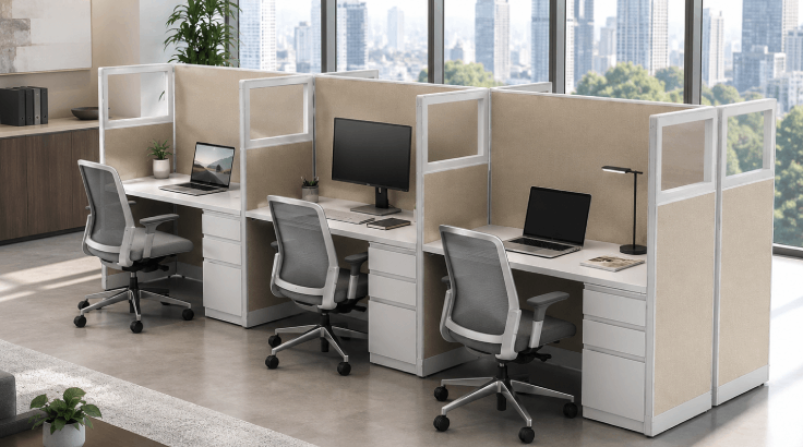 Private 5' x 2' Cubicle with Drawer Storage & Modern Glass Inserts room view