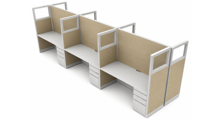 Private 5' x 2' Cubicle with Drawer Storage & Modern Glass Inserts product view