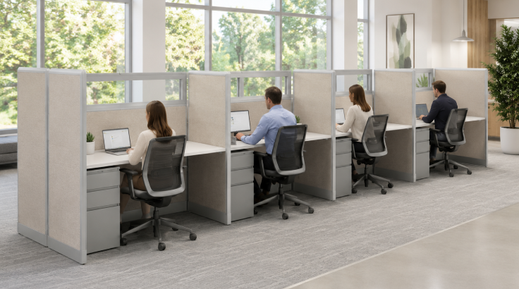 8 Person Private 5' x 2' Cubicle with Drawer Storage room view