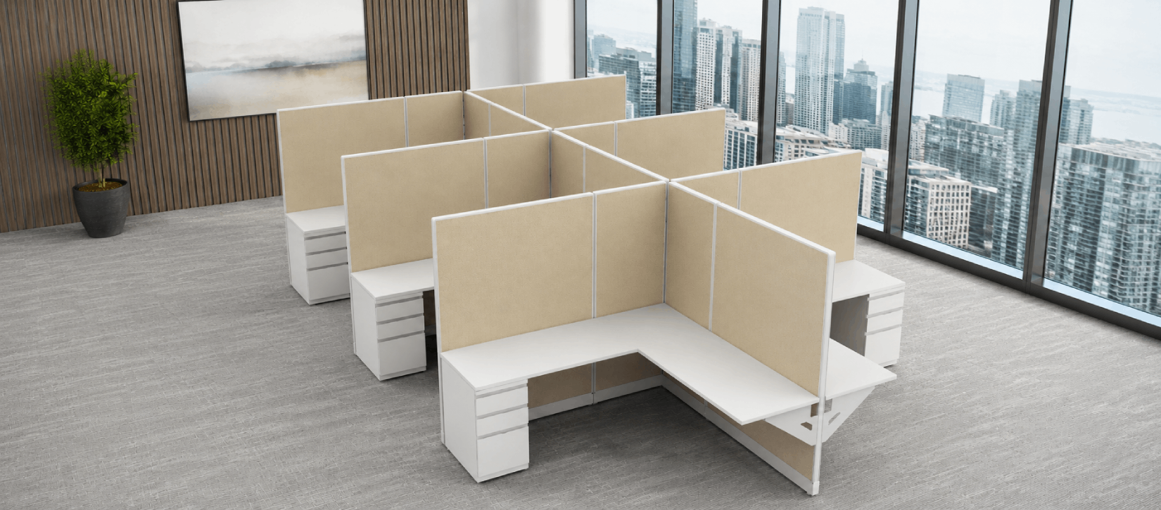 Private 5' x '5 Cubicle with Drawer Storage-banner