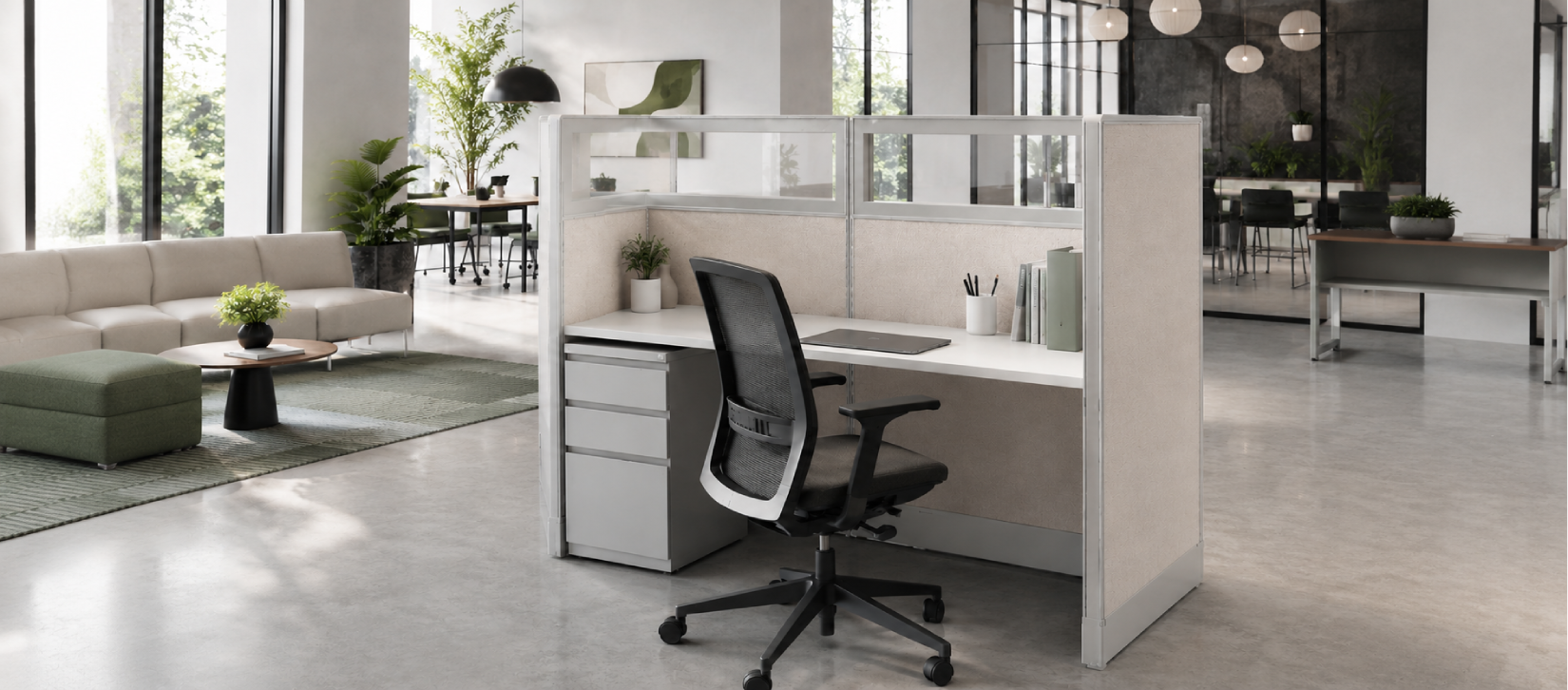 Private 6' x 2' Cubicle with Drawer Storage-banner