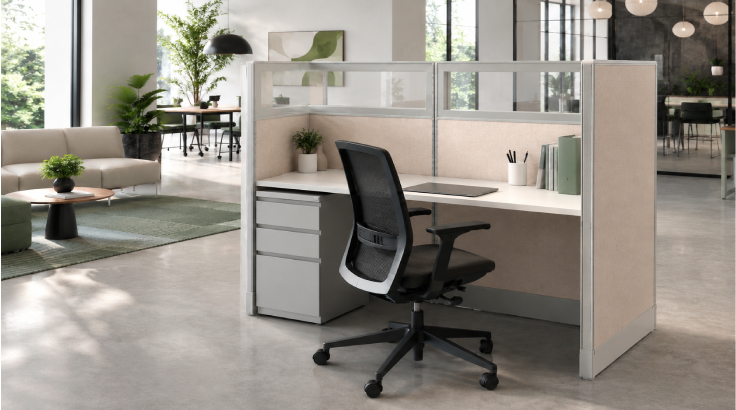 Modern Private 6' x 2' Cubicle with Drawer Storage room view