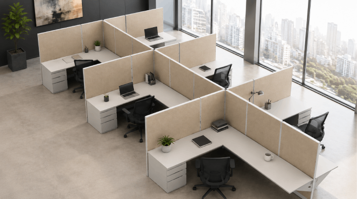 Private 6' x 8' Cubicle with Drawer Storage & Sound Absorbing Panels room view