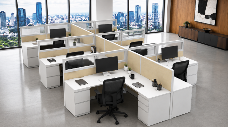 Semi Private 6 x 6 Cubicle with Drawer Storage & Modern Glass Panels room view