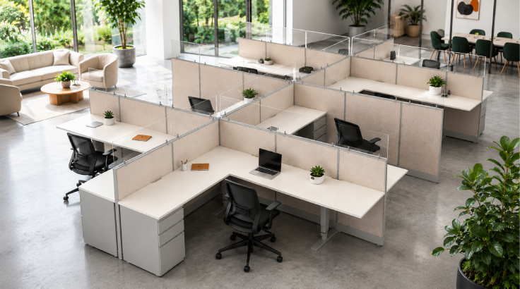 8 Person Semi Private '6 x 8' Cubicle with Drawer Storage room view