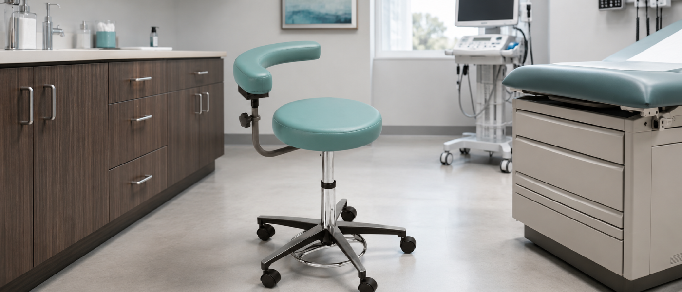 Foot-Controlled Medical Exam Stool with Back Support