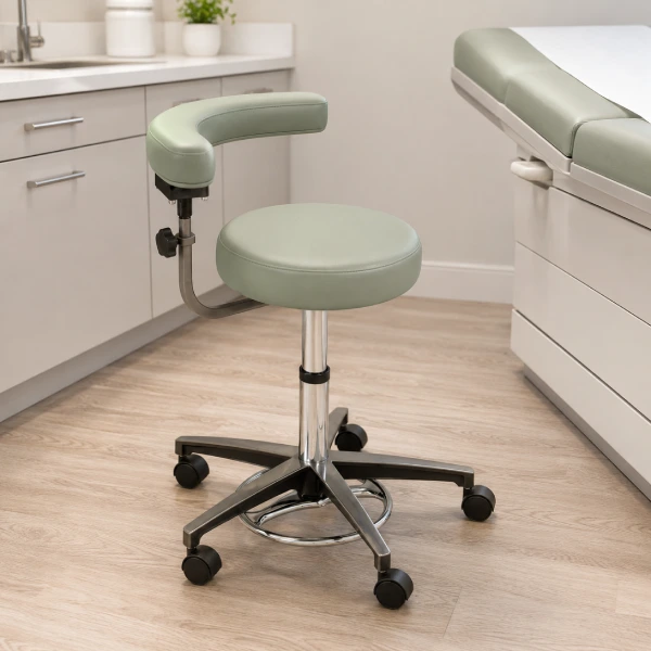 Foot-Controlled Medical Exam Stool with Back Support