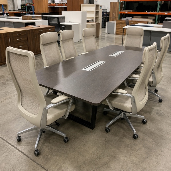 Used Boat Shape Table with Wire Grommets-product