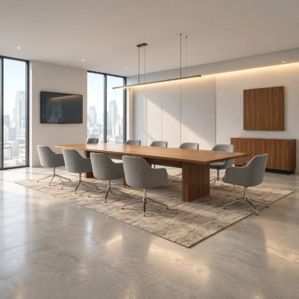Americana Light Wood Meeting Table with Integrated Power