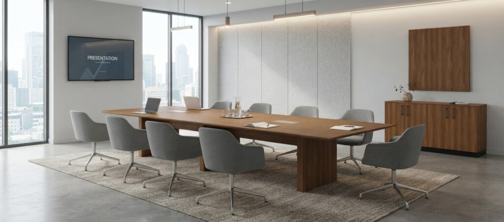 Americana Light Wood Meeting Table with Integrated Power