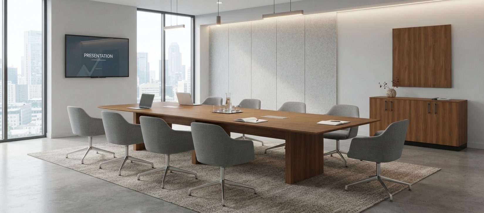 Americana Light Wood Meeting Table with Integrated Power