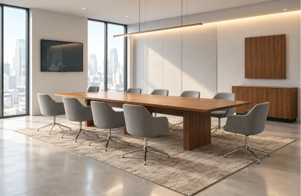 Americana Light Wood Meeting Table with Integrated Power
