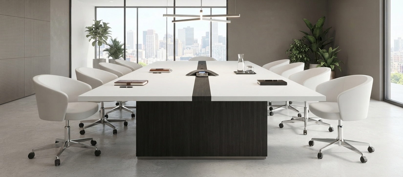 Americana White Top Meeting Table with Center Trough