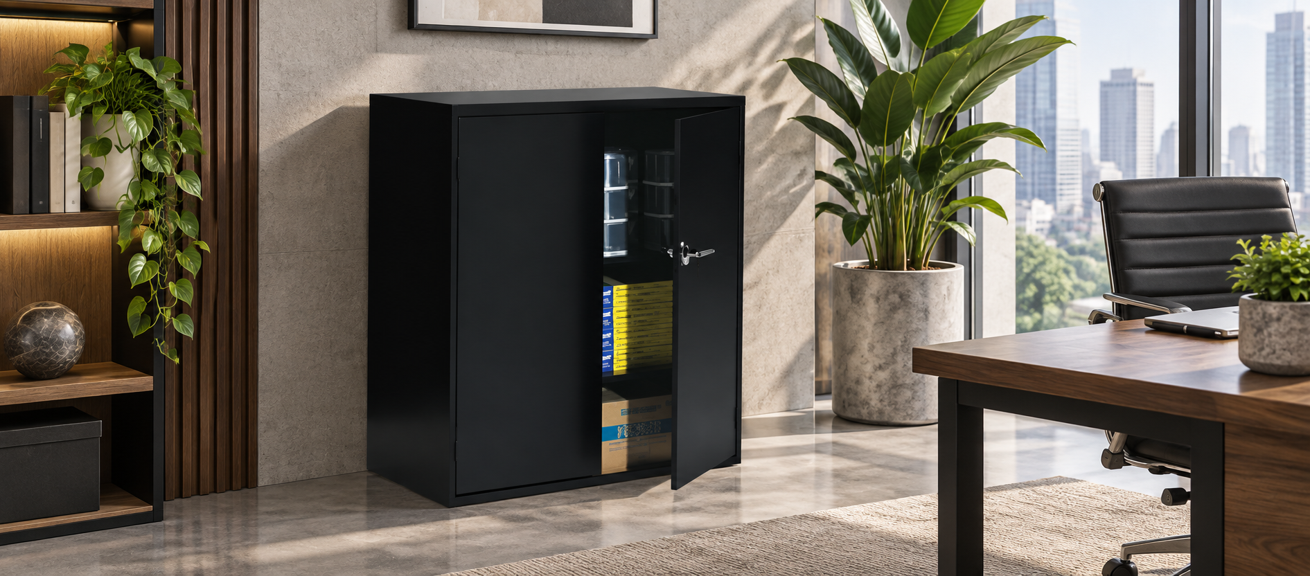 Global Black Low Metal File Storage Cabinet