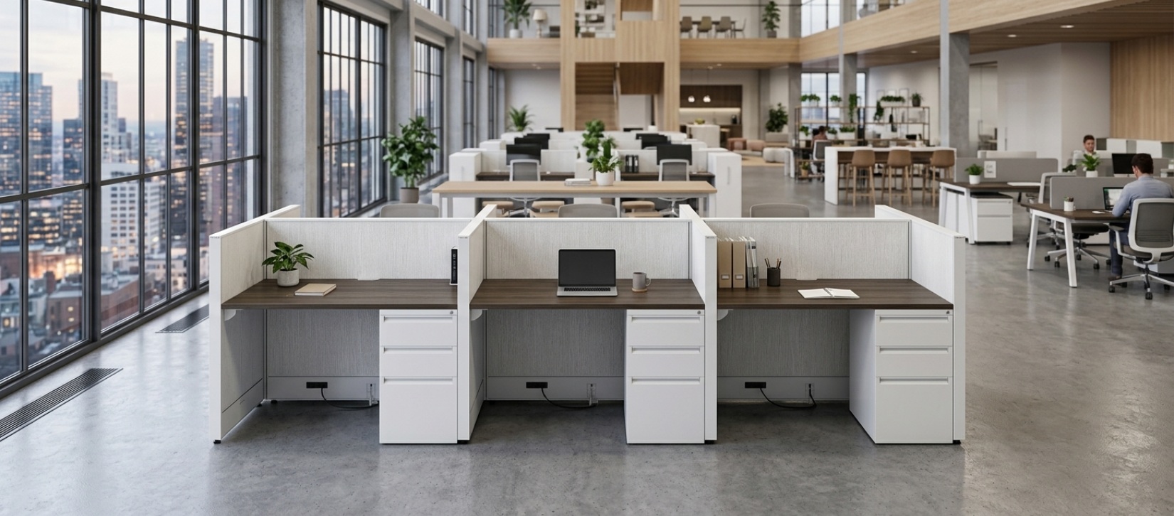Compile Quickship 6-Person 42" Wide Call Center Cubicle Workstation with Storage