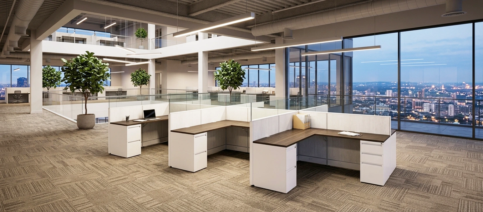Compile Quickship 6-Person Modular Cubicle Workstation with Storage