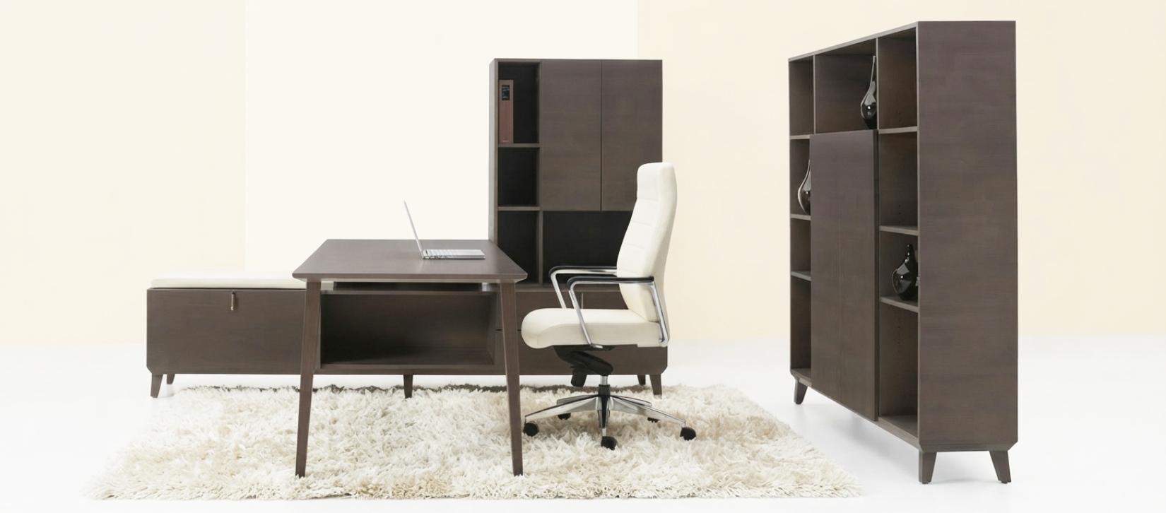 Corby Modern Executive Desk with Storage Credenza and Bookcase