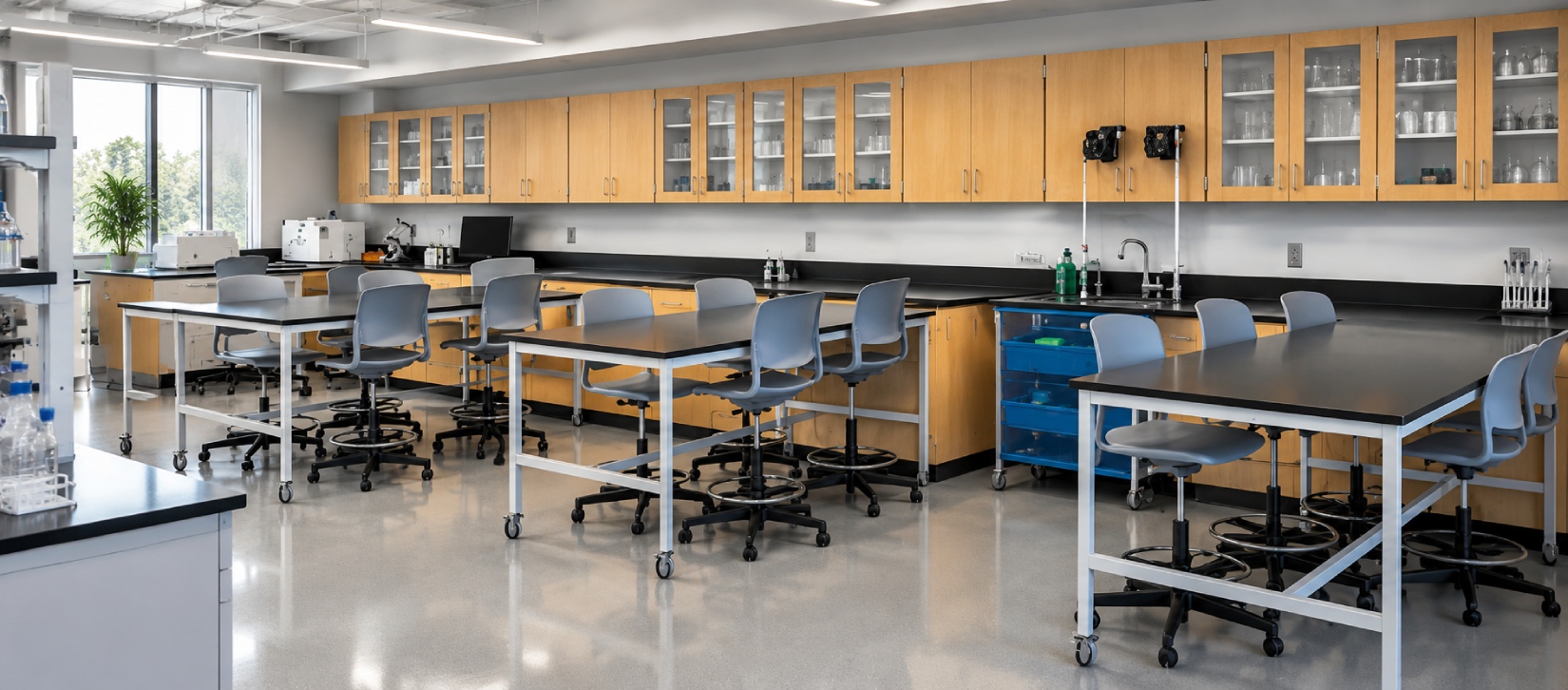 Double-Sided Laboratory Island Workbench with Mobile Lab Tables