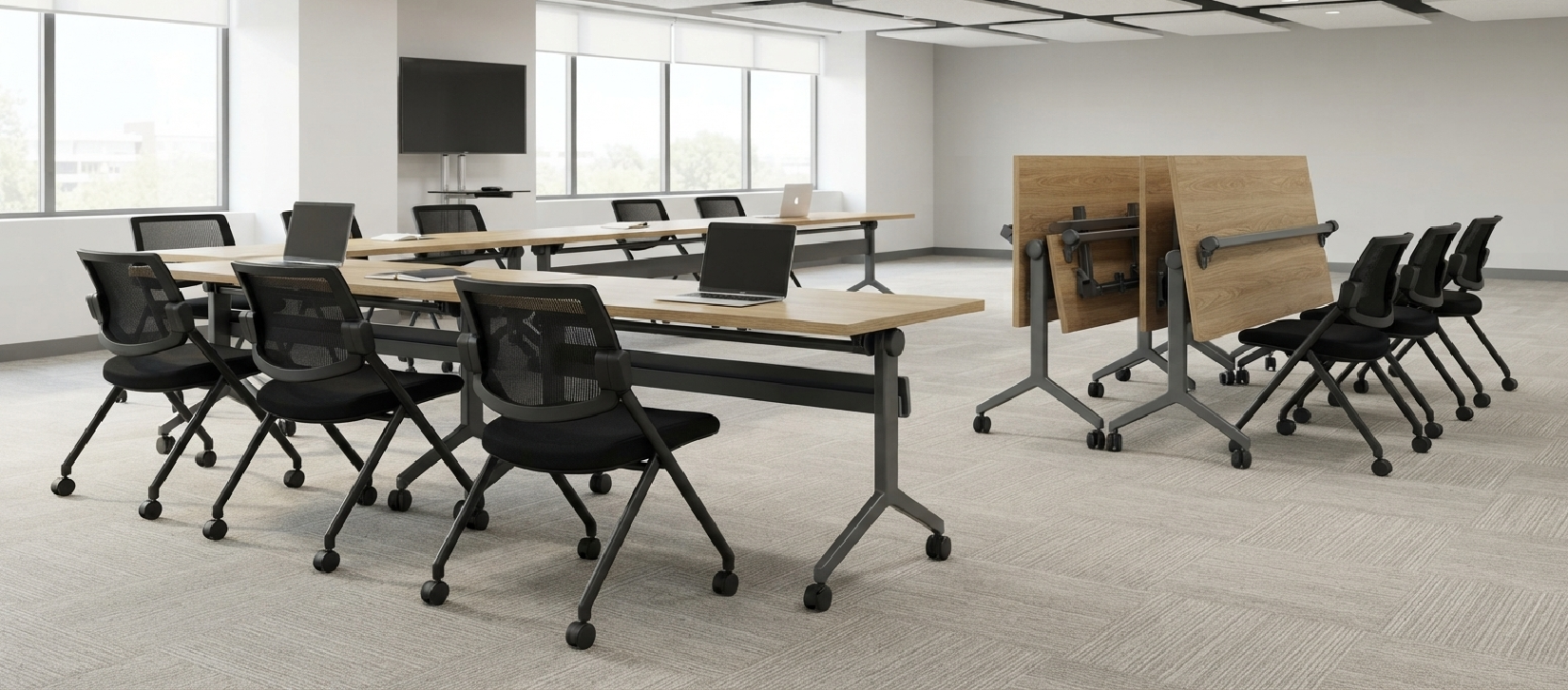 Flip-Top Training Table and Chair Set – Black Mesh