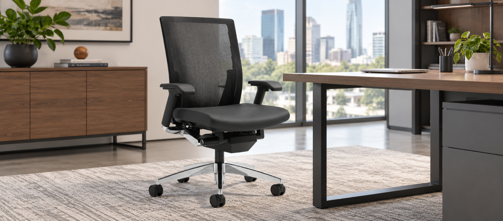 G20 Black Mesh Task Chair, Synchro-Tilt, Adjustable Arms
