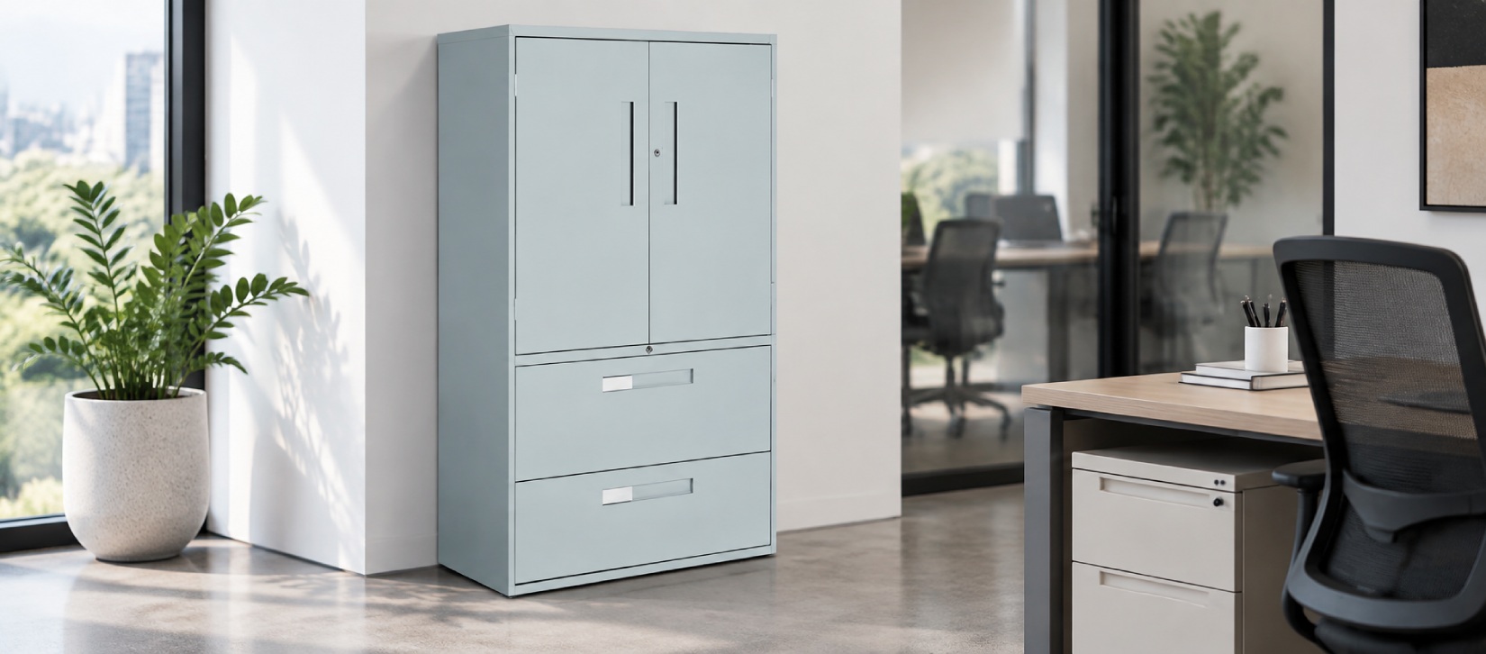 Global 2-Door 2-Drawer Metal File Cabinet with Integrated Handles