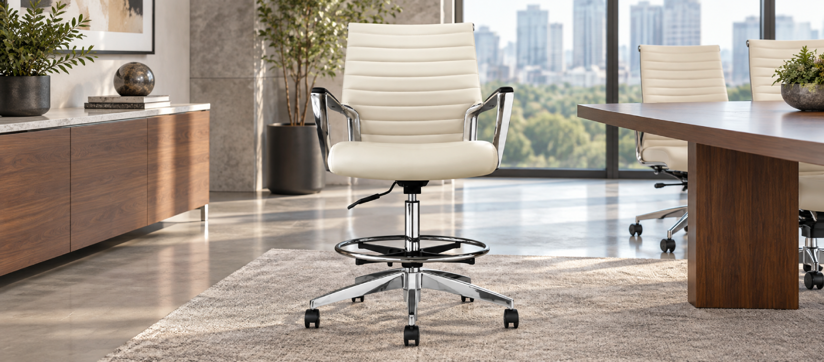 Global Accord White Height Adjustable Stool