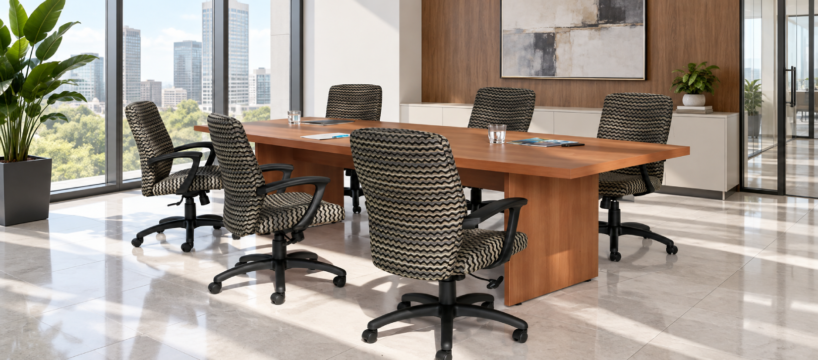 Global Boardroom Tables Series Cherry Boat Shaped Conference