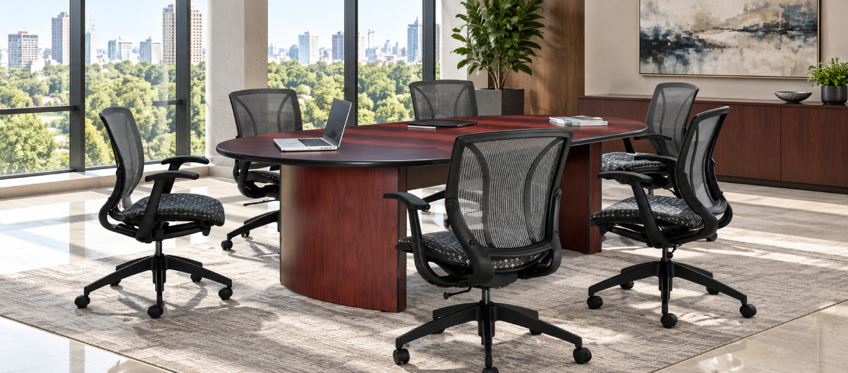 Global Boardroom Tables Series Mahogany Racetrack Conference