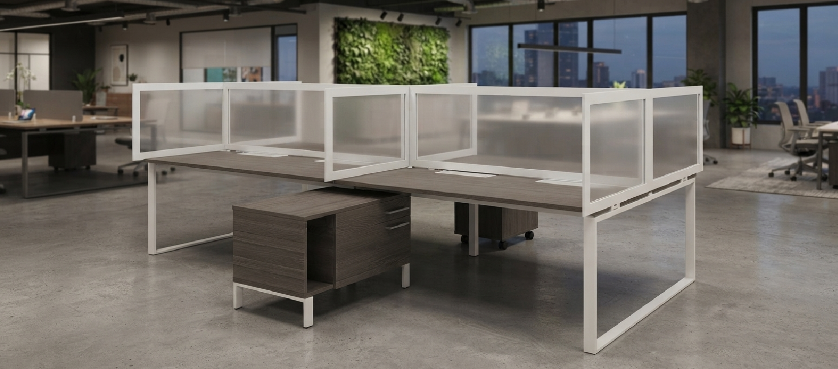 Global Bridges II Wellness Screens Double Benching Workstation with Storage