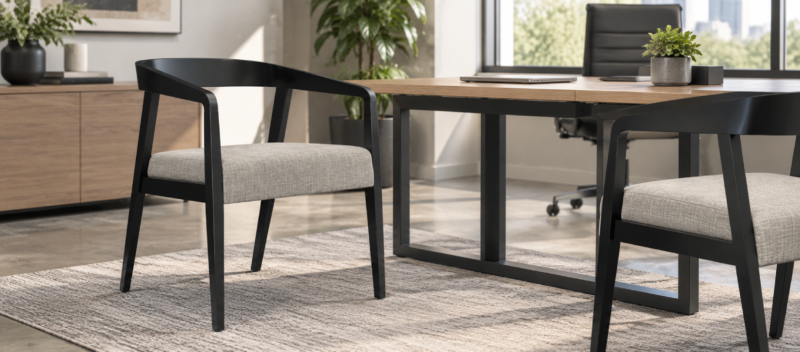 Global Chap Office Guest Chair with Curved Wood Back