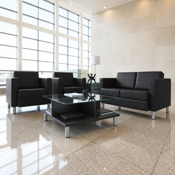 Global Citi Lounge Tables Black Glass Top Lounge Setting