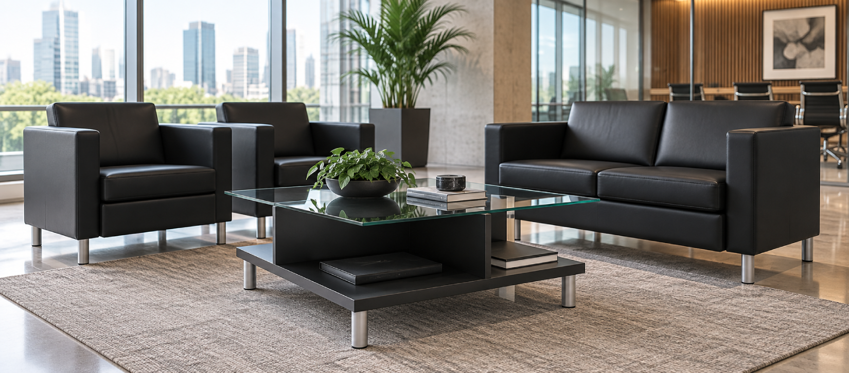 Global Citi Lounge Tables Black Glass Top Lounge Setting