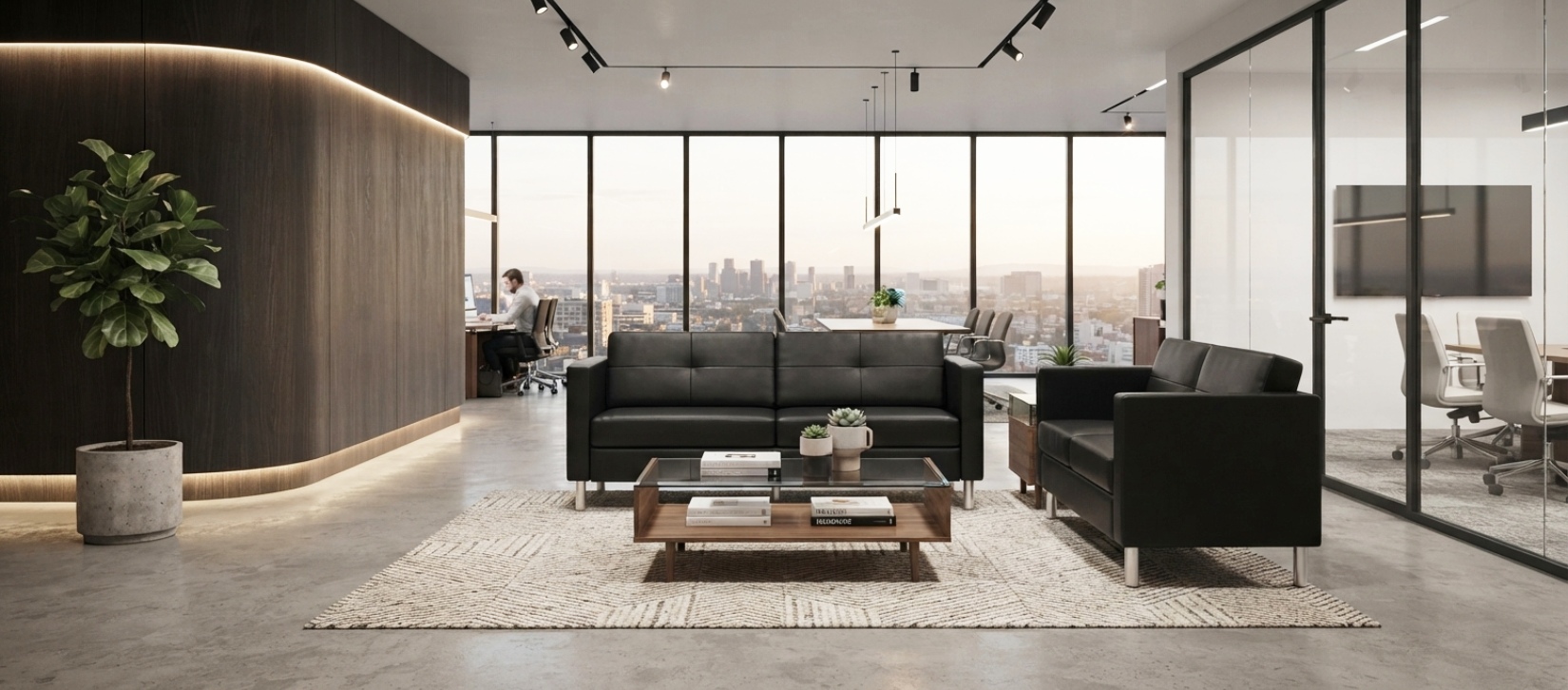 Global Citi Loveseat – Black with Chrome Legs