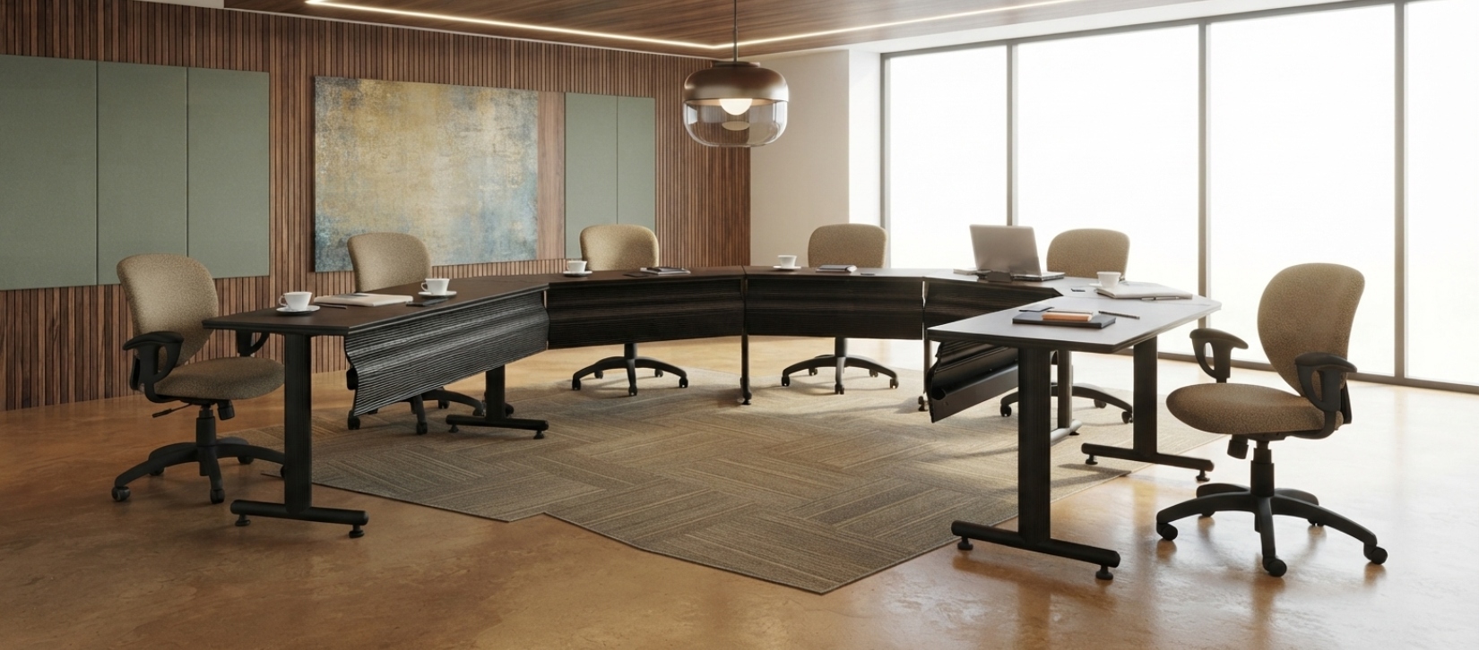 Global ConnecTABLES Black U-Shaped Modular Training Table with Modesty Panels