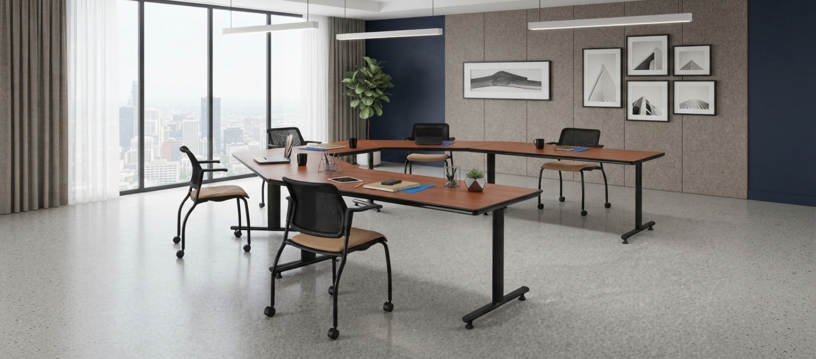banner- Global ConnecTABLES Cherry U-Shaped Modular Training Table