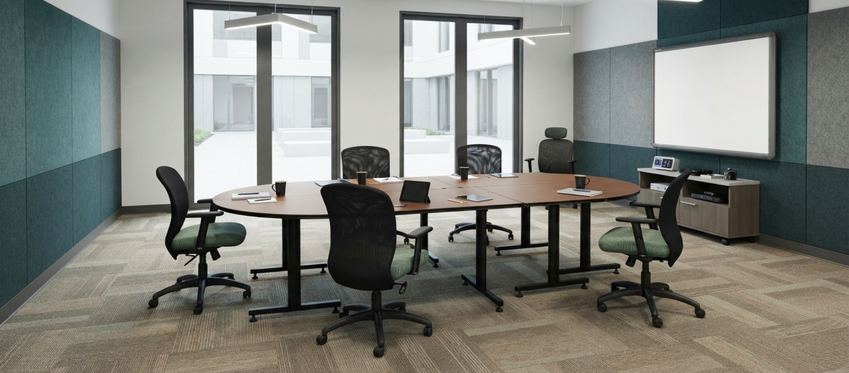 Global ConnecTABLES Dark Wood Curved-End Modular Training Table