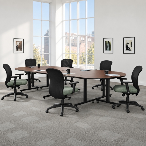 Global ConnecTABLES Dark Wood Curved-End Modular Training Table