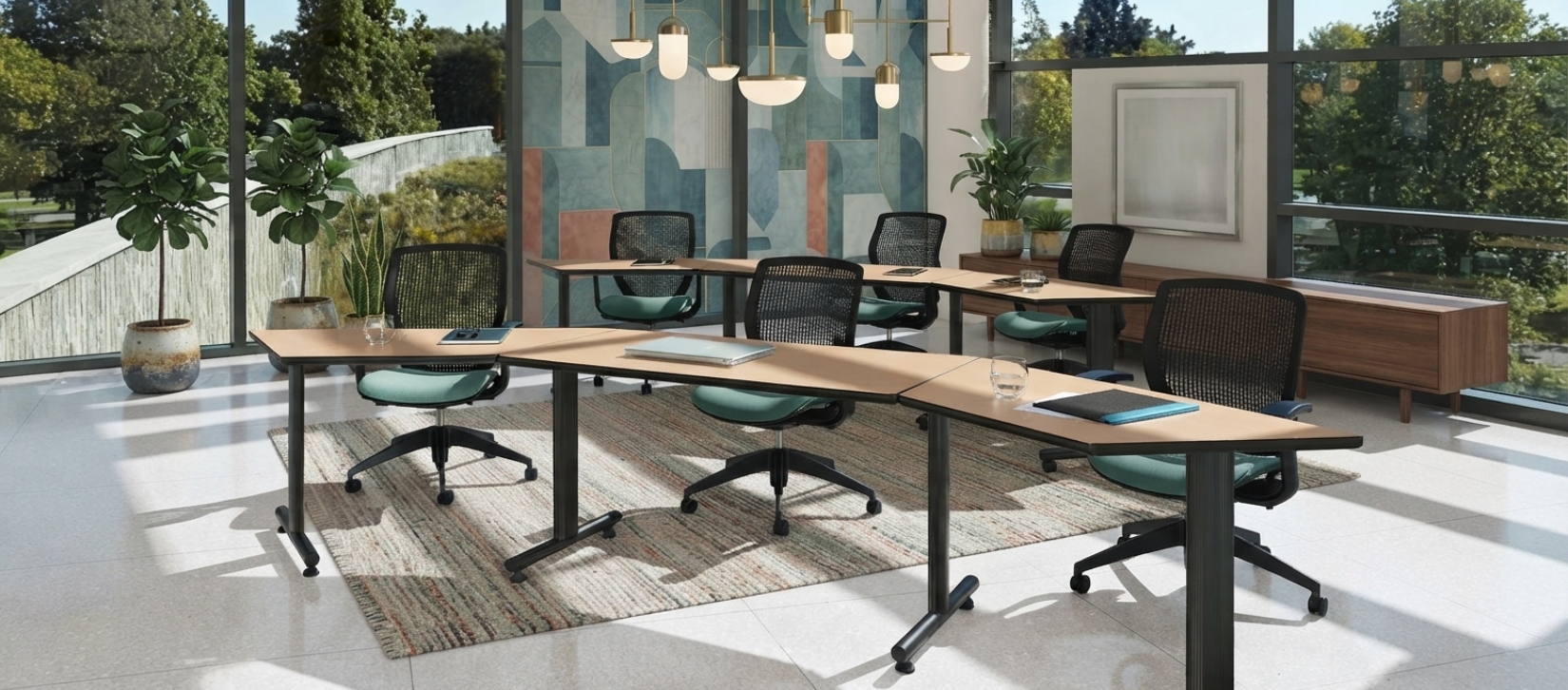 Global ConnecTABLES Light Wood Angled Modular Training Table