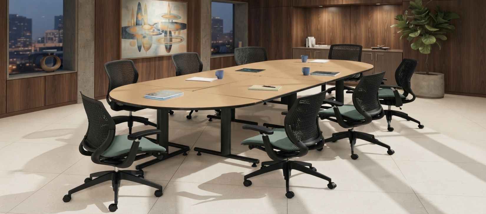 Global ConnecTABLES Light Wood Oval Modular Training Table