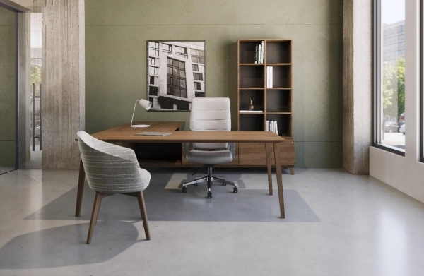 Global Corby Veneer Executive Desk with Storage