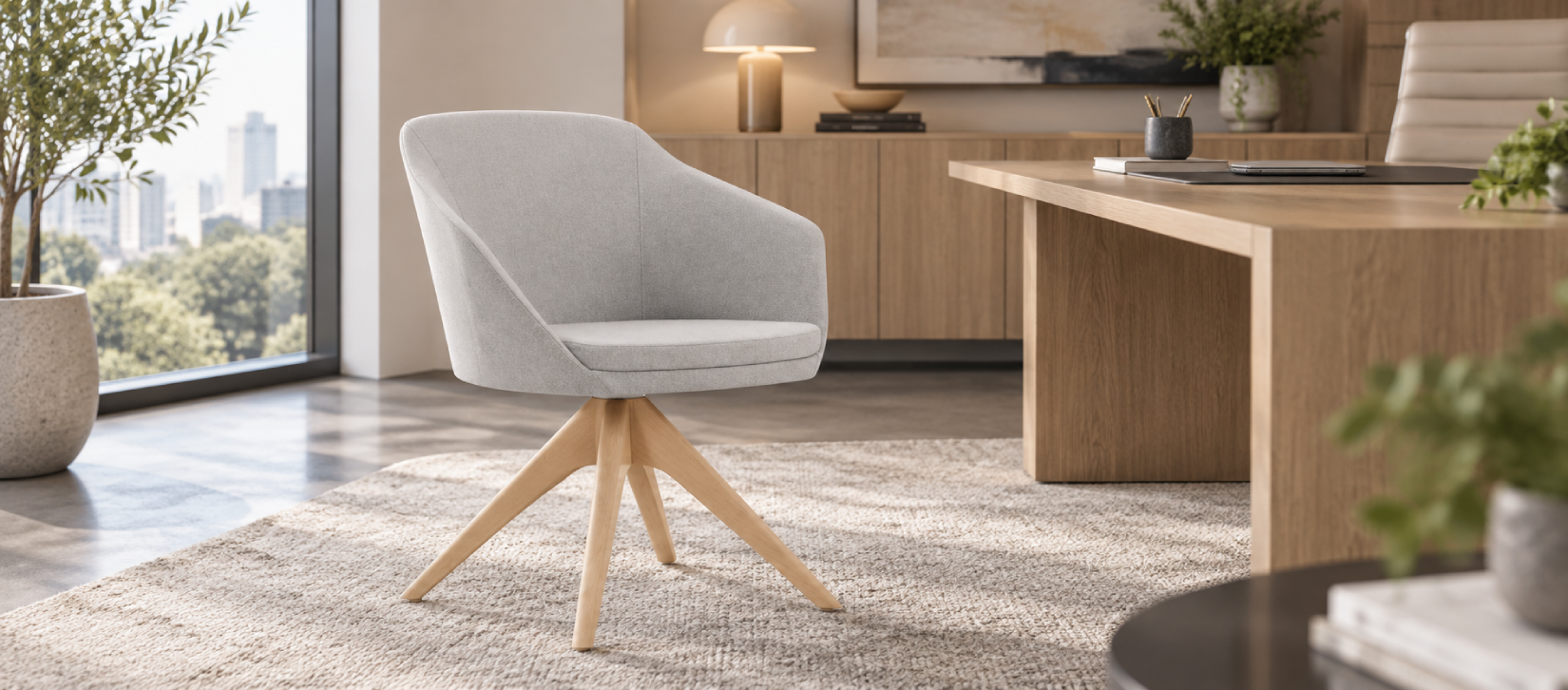 Global Drift Wood Base Guest Chair