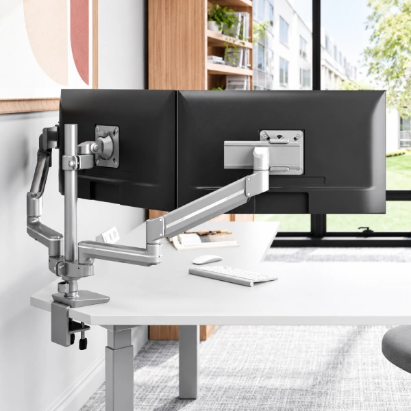 Global Dual Adjustable Monitor Arm with Desk Clamp