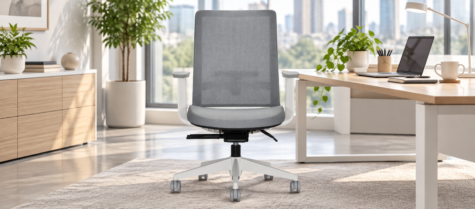 Global Factor Gray Ergonomic Office Chair with White Frame