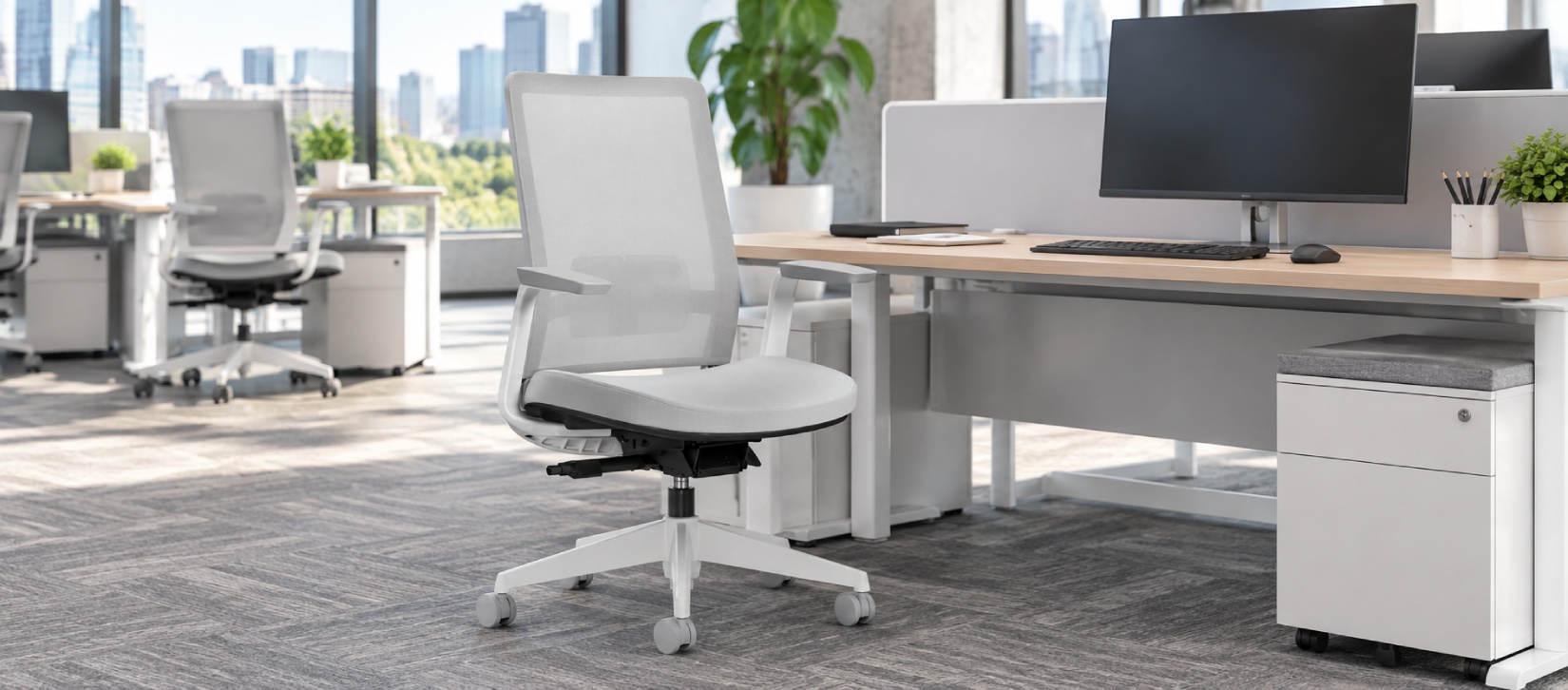 Global Factor Light Gray Ergonomic Office Chair with White Frame