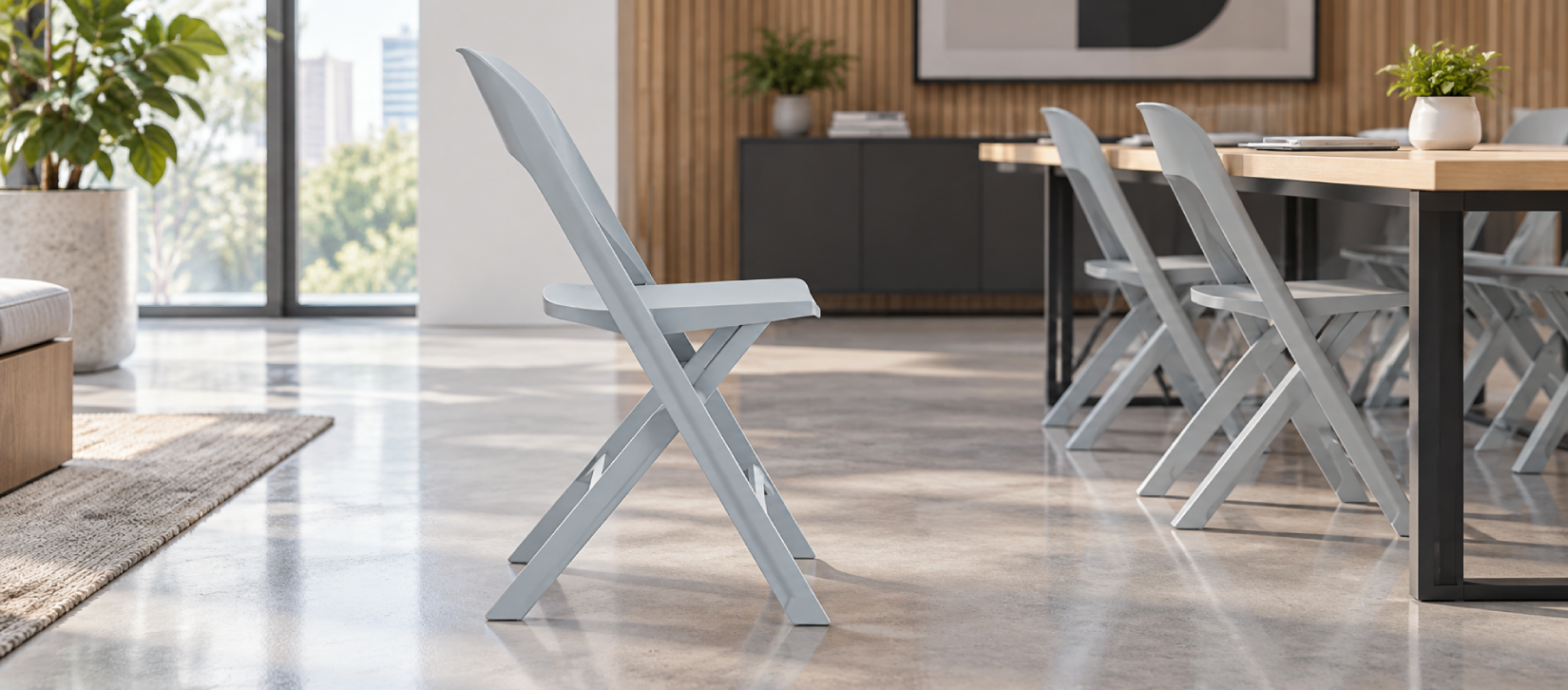 Global Flap Folding Training Chair Gray Poly